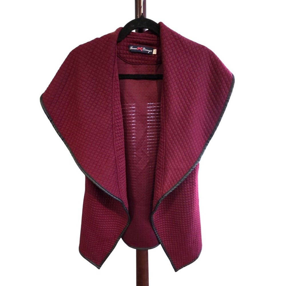Roma Concept Quilted Shawl Collar Vest Burgundy‎ Open Front Women's Size L